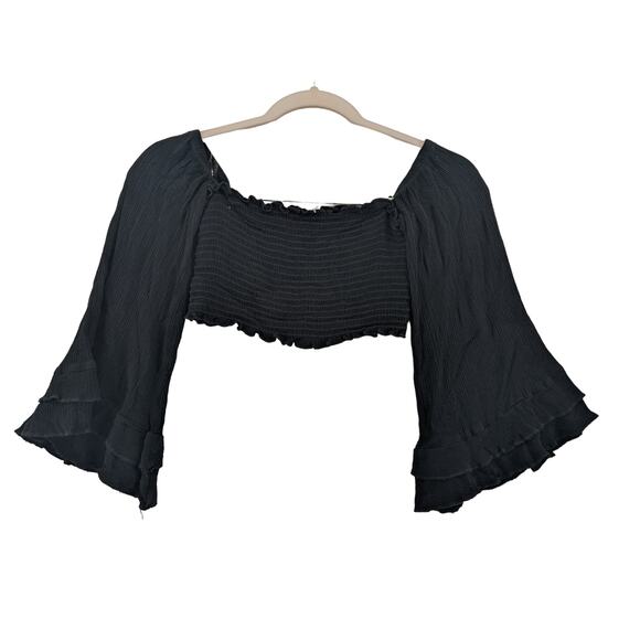 Windsor Smocked Crop Top M Black Long‎ Bell Sleeves Off Shoulder Casual Staple - Picture 9 of 9